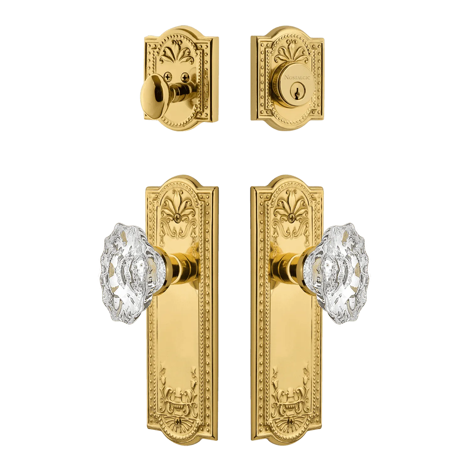 Meadows Entry Set with Chateau Crystal Knob in Polished Brass