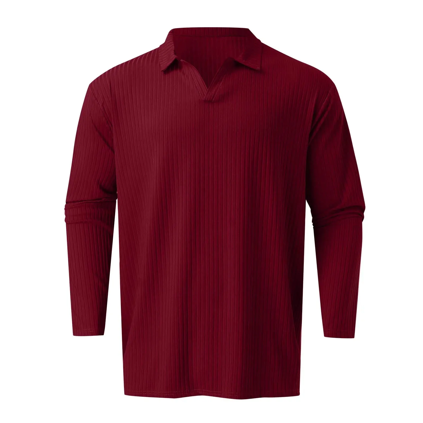Men's Striped V-Neck Long Sleeve Polo Shirt