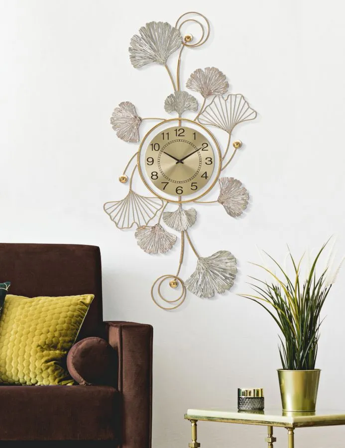 Metallic Wall Clock with 3D Floral Design