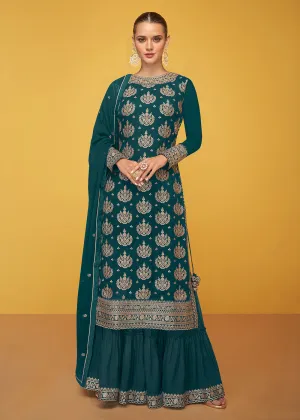 Pure Georgette Brilliant Green Designer Palazzo Suit