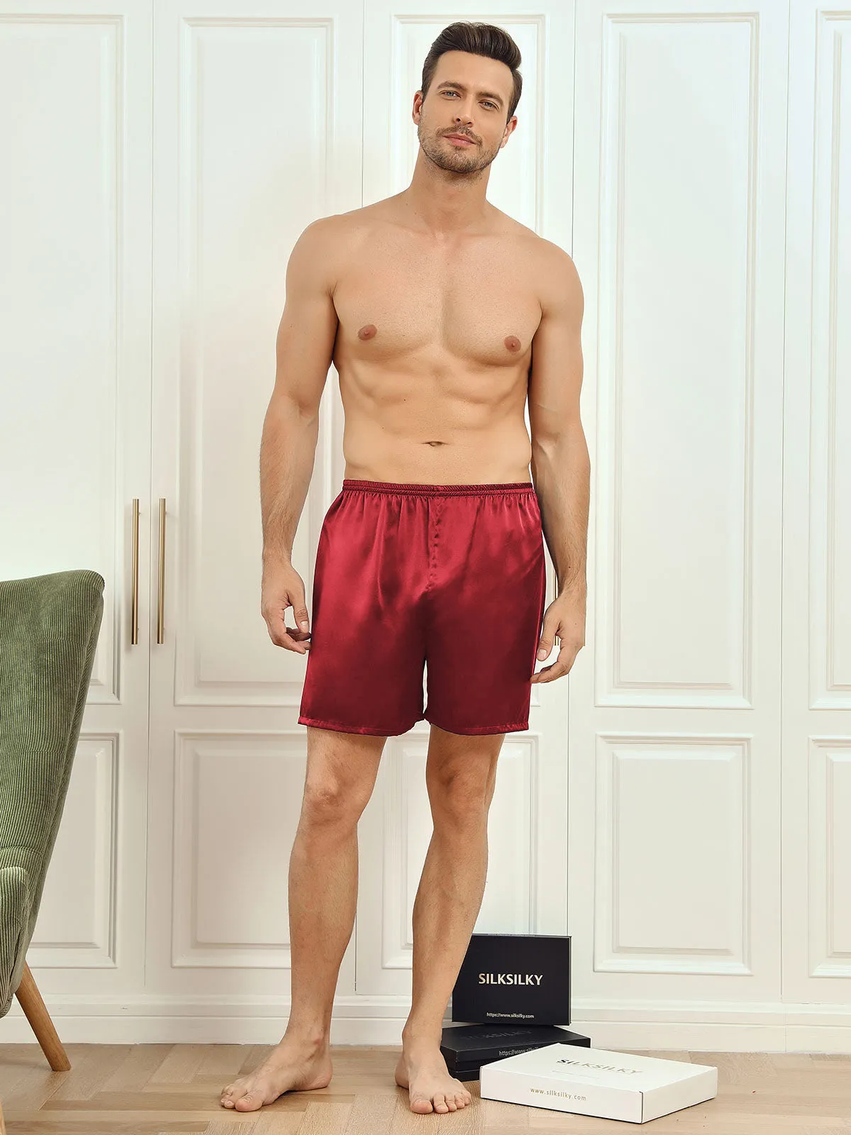 Pure Silk Solid Color Mens Shorts