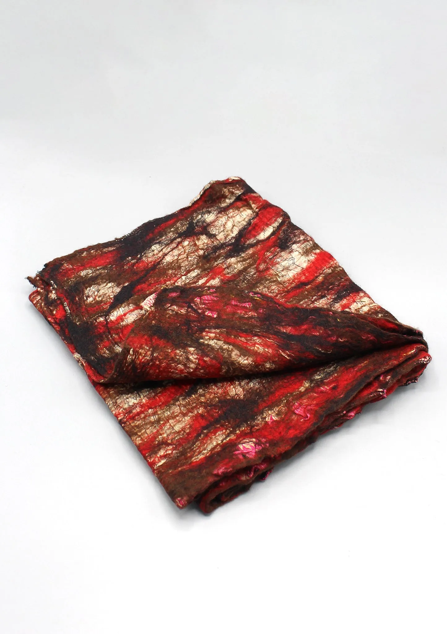 Red and Black Hand Felted Recycled Silk Women's Scarf