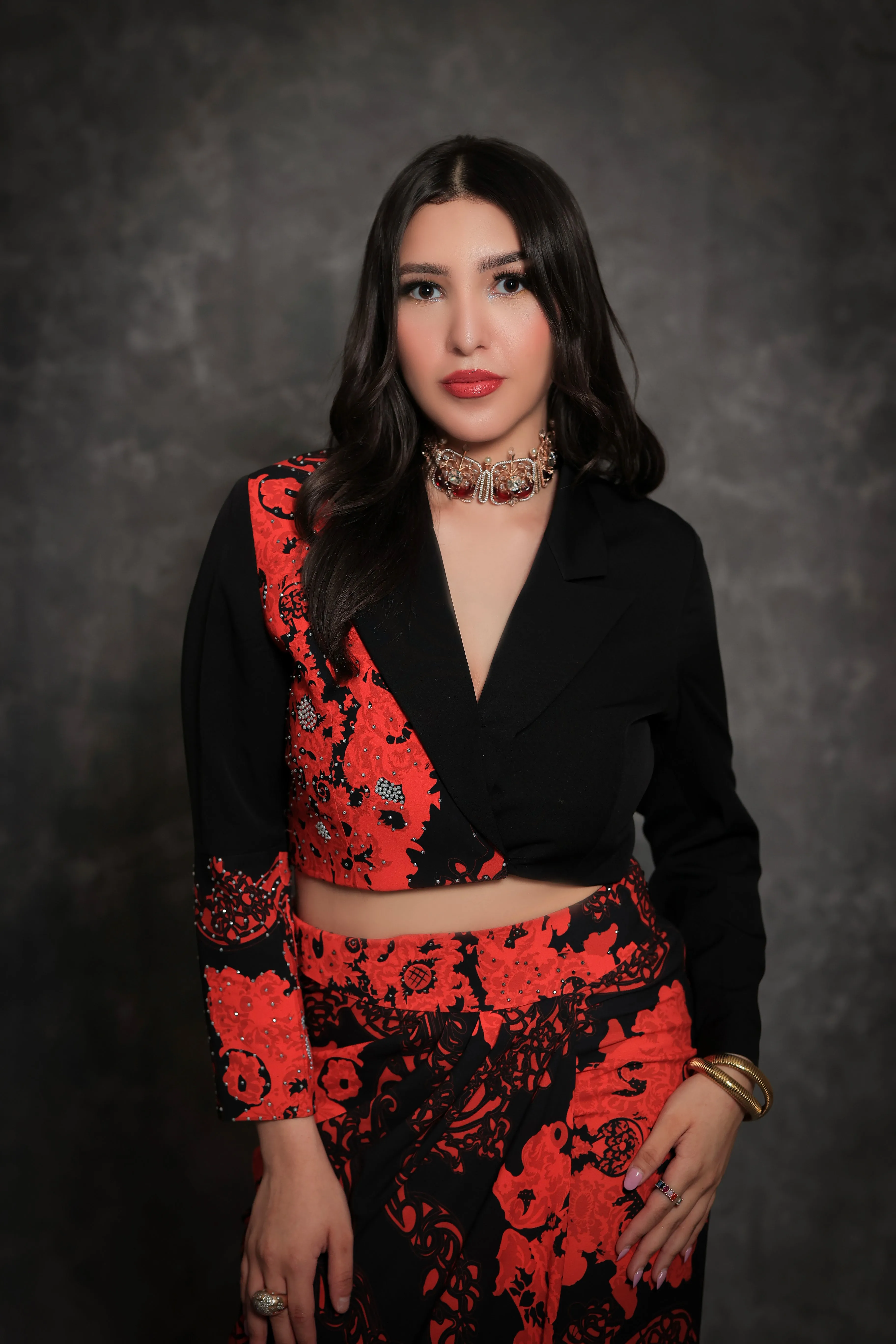 Red Vermillion Jacket Drape Skirt