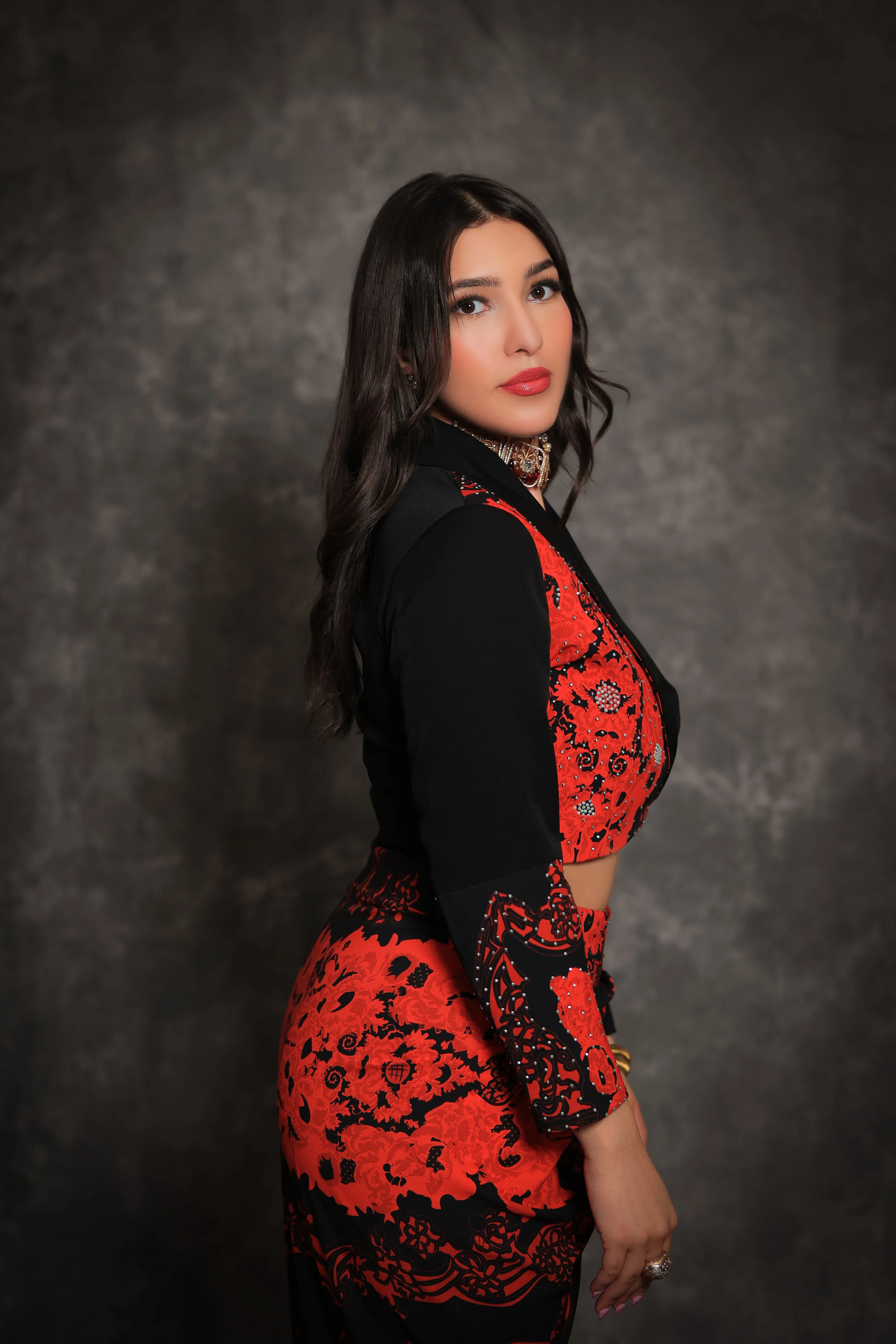 Red Vermillion Jacket Drape Skirt