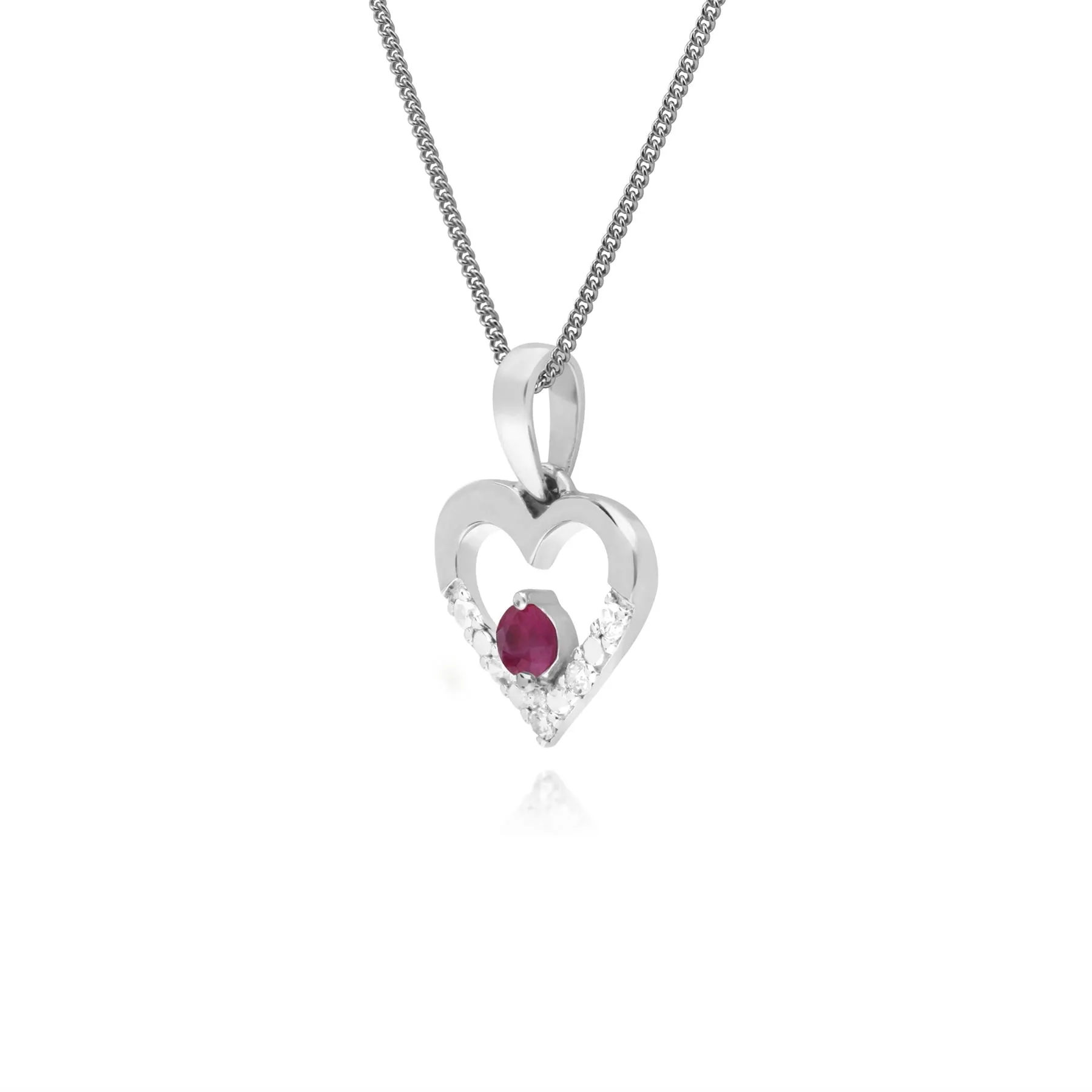 Rubin & Diamant Herz Anhänger in 9ct Weiß Gold