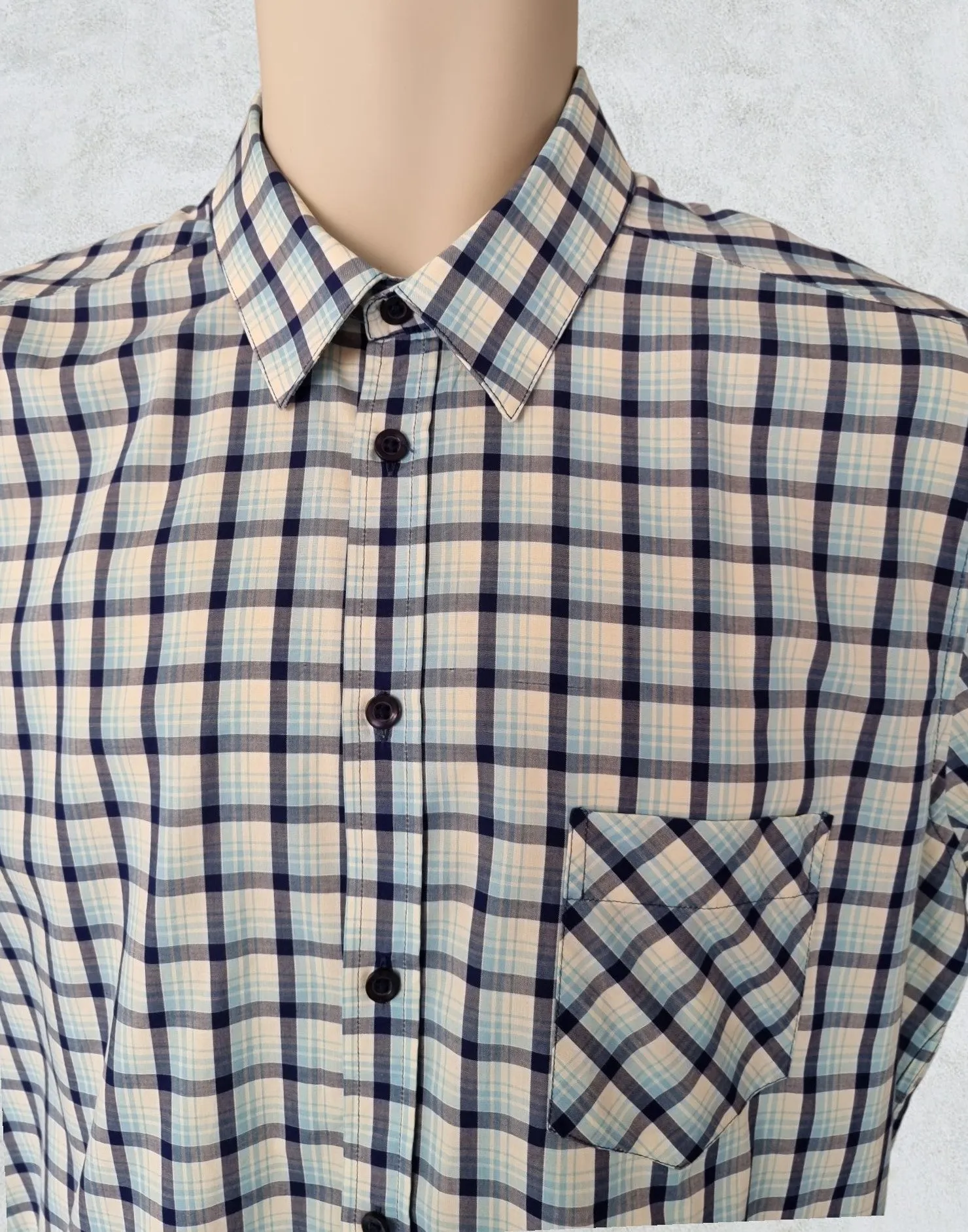 Samsoe&Samsoe Men’s Blue & White Check Short Sleeve Casual Shirt Size L