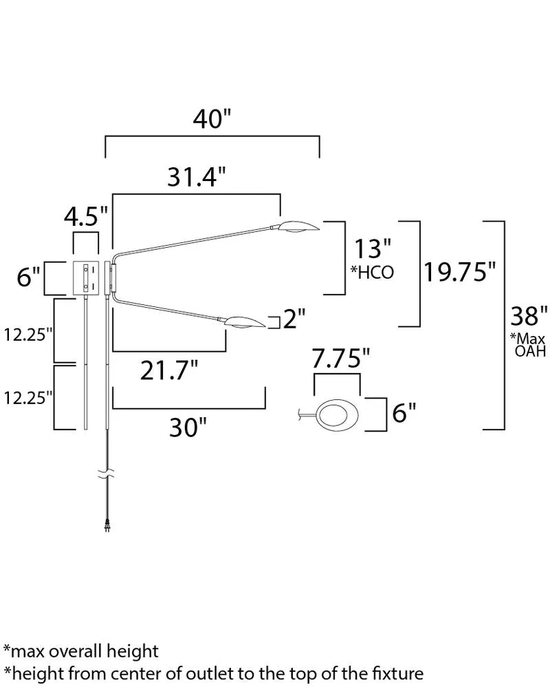 Scan 19.75" 2 Light Wall Sconce in Black and Satin Brass