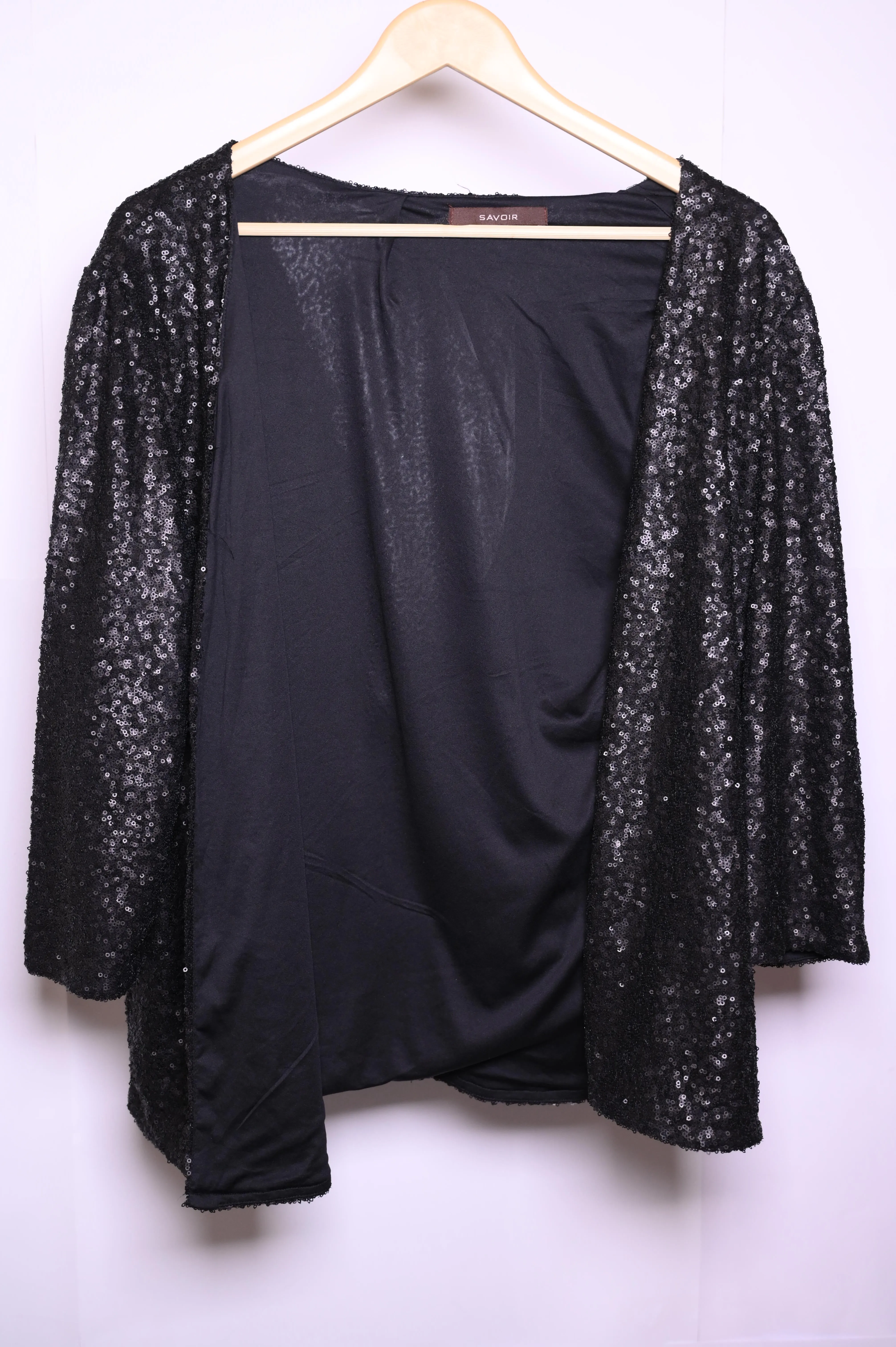 Sequins Black Polyester Shrug