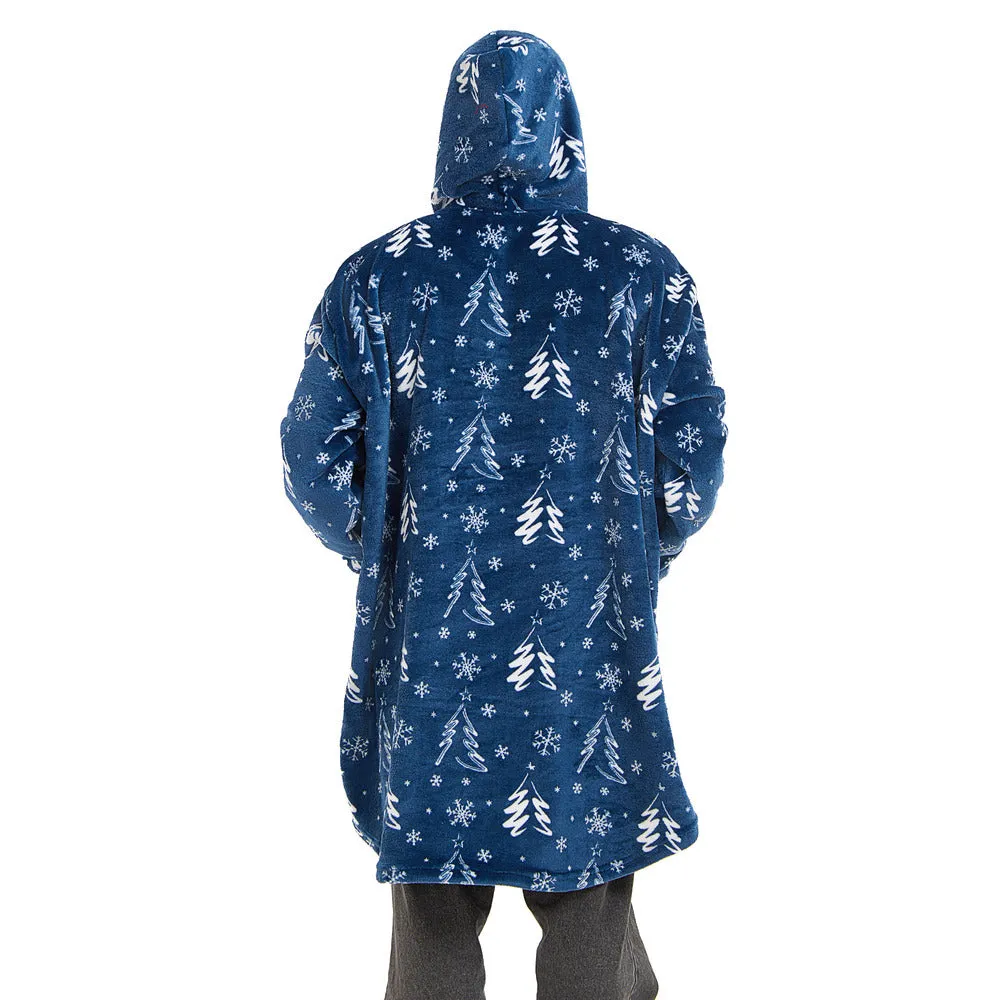 Snuggs Blanket Hoodie Blue Christmas Tree