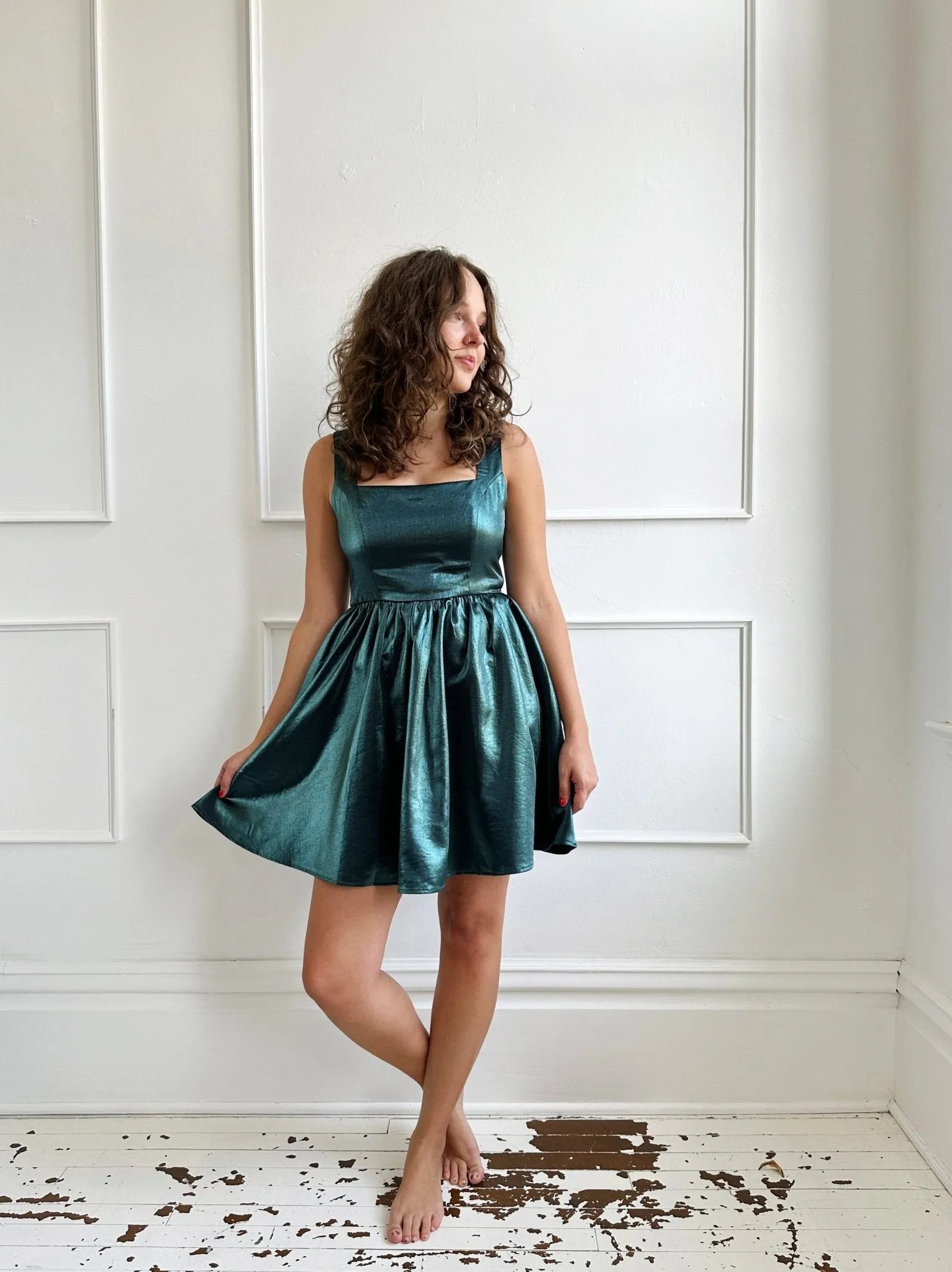 Square Neck Shimmer Mini Dress