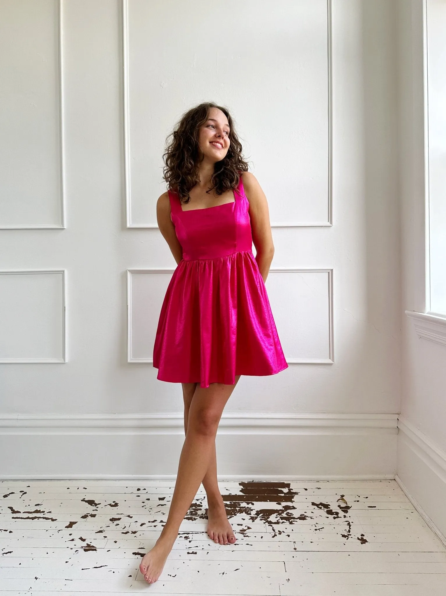 Square Neck Shimmer Mini Dress