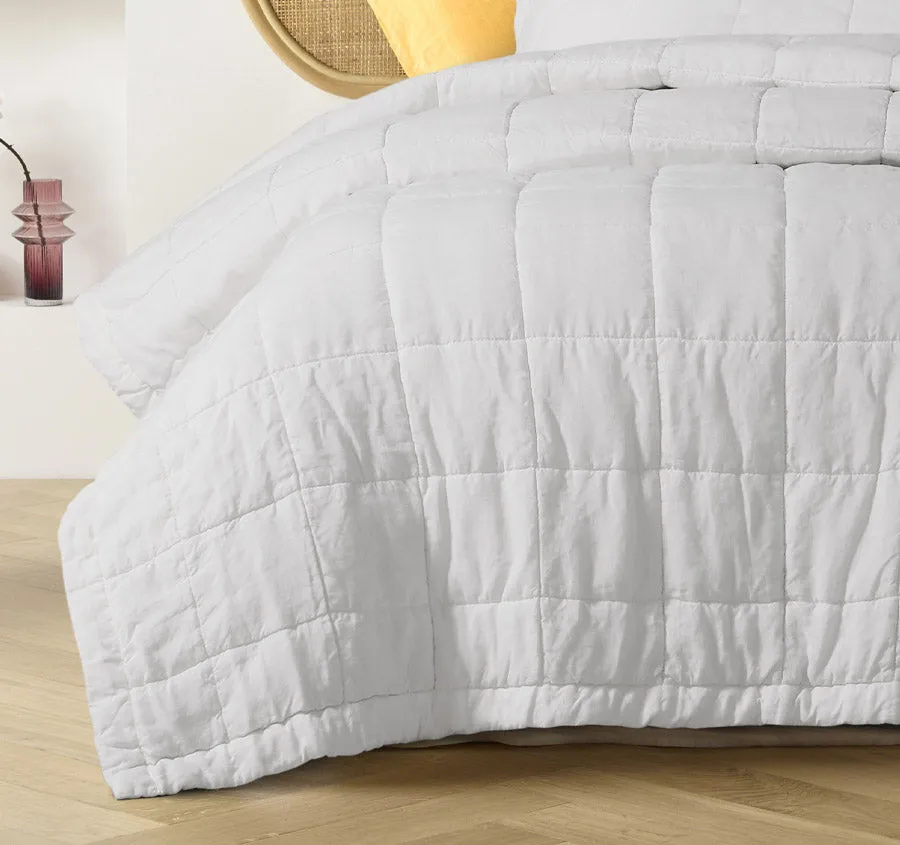 Stonewashed French Linen Coverlet Set Range White