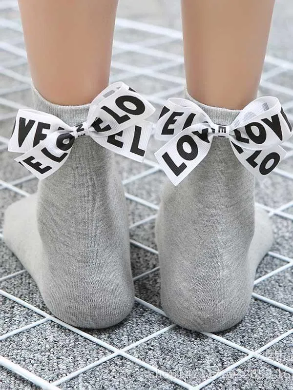 Tide Letter Bow Decoration Socks