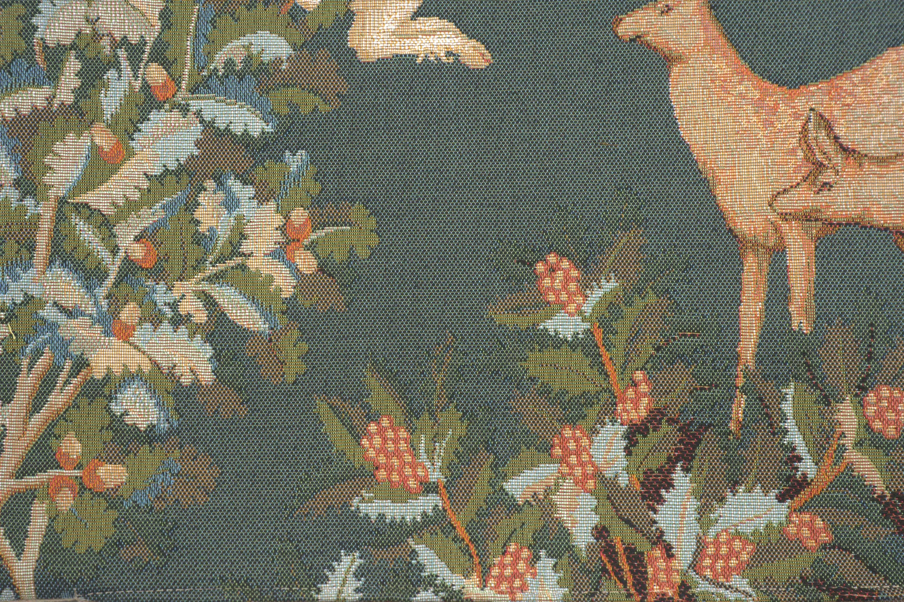 Unicorn and Does Forest Blue French Tapestry Cushion
