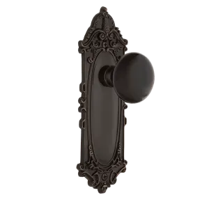 Victorian Long Plate with Black Porcelain Knob in Timeless Bronze