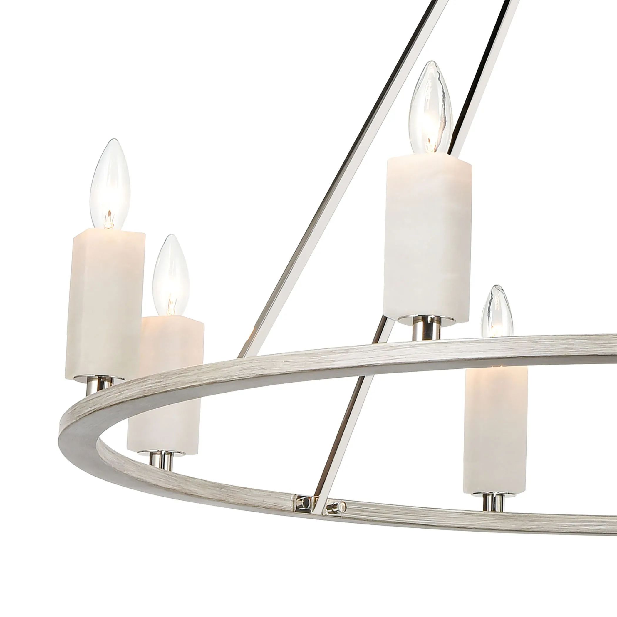 White Stone 39" 8 Light Chandelier in Polished Nickel