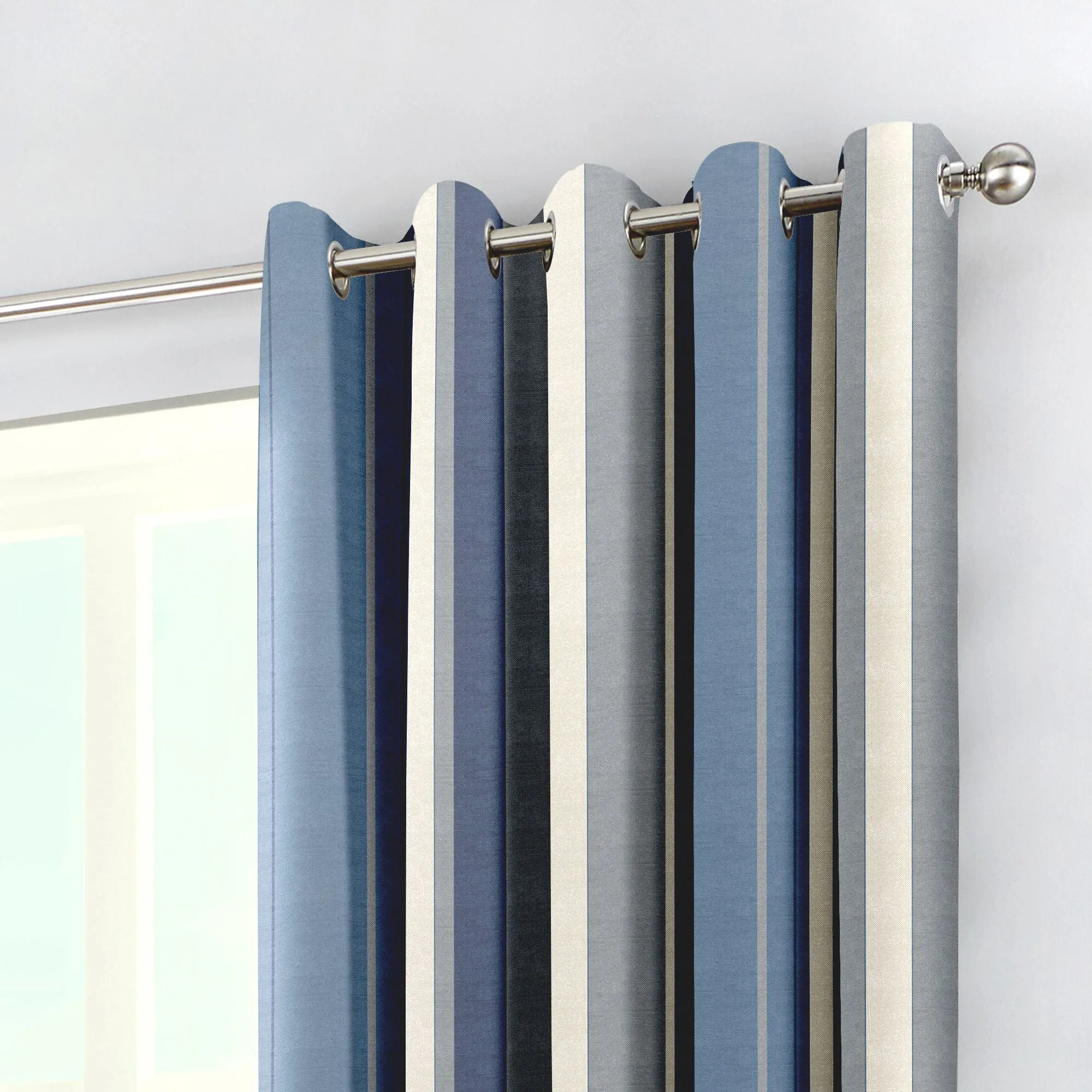Whitworth Stripe Pair of Eyelet Curtains by Fusion in Blue