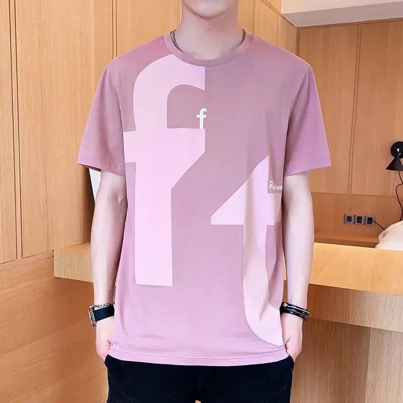 Wiaofellas  -  Fashion O-Neck Printed Letter T-Shirt Men's Clothing Summer New Oversized Casual Pullovers Loose All-match Tee Shirt
