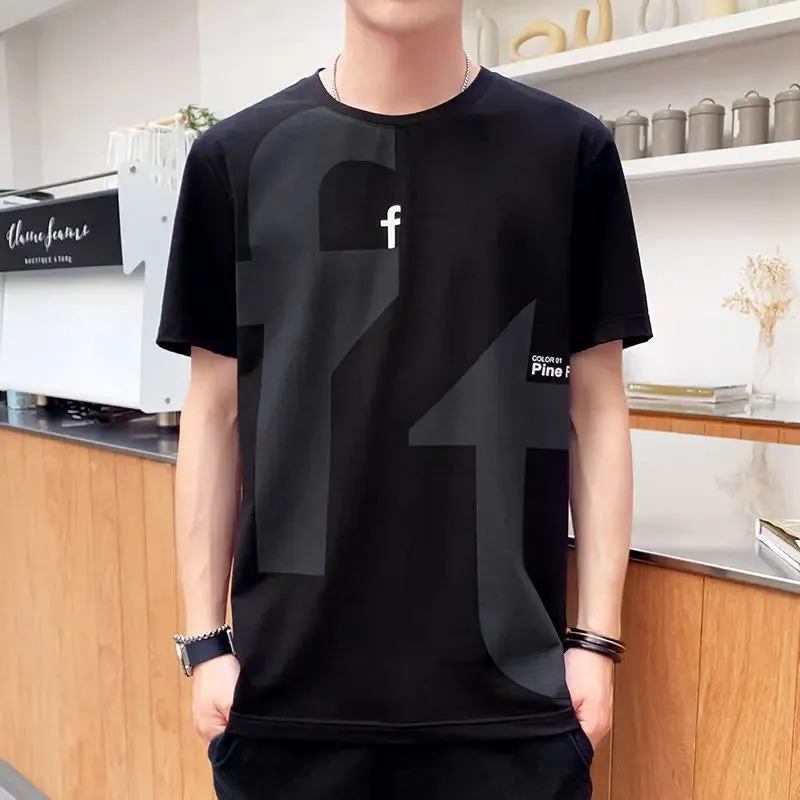 Wiaofellas  -  Fashion O-Neck Printed Letter T-Shirt Men's Clothing Summer New Oversized Casual Pullovers Loose All-match Tee Shirt