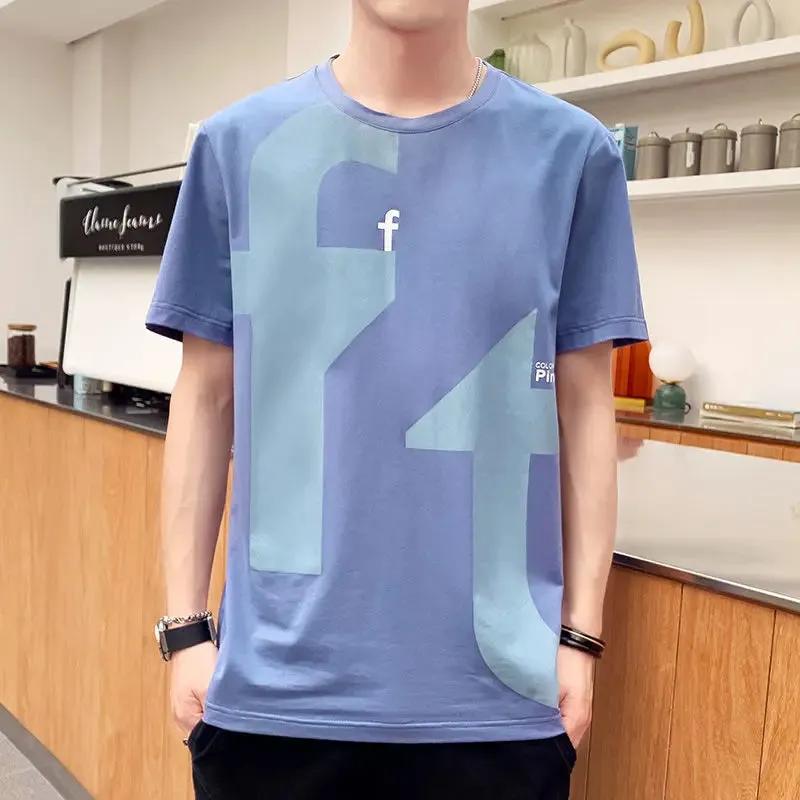 Wiaofellas  -  Fashion O-Neck Printed Letter T-Shirt Men's Clothing Summer New Oversized Casual Pullovers Loose All-match Tee Shirt